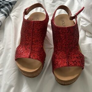 Corkys Red Glitter Women's Wedge Sandals